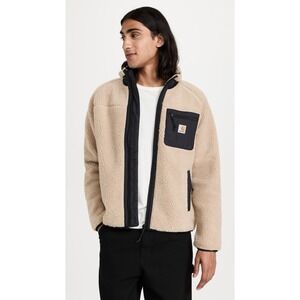 Carhartt WIP Prentis Fleece Lined Sherpa Jacket  Men Size M Beige Black Zip Up